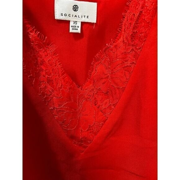 Socialite Lace Trim Red V-Neck Cami Tank Top XS - Picture 7 of 9